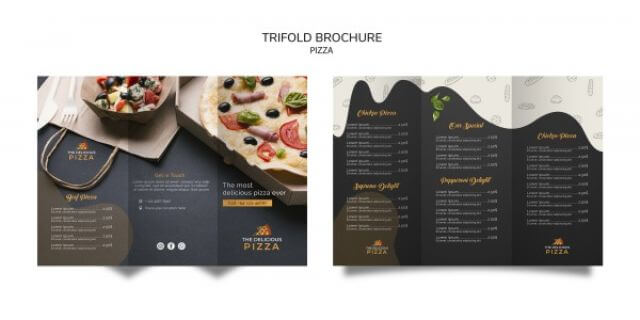 Mẫu thiết kế Brochure biểu thị menu dành cho các nhà hàng, quán ăn với màu đen tinh tế