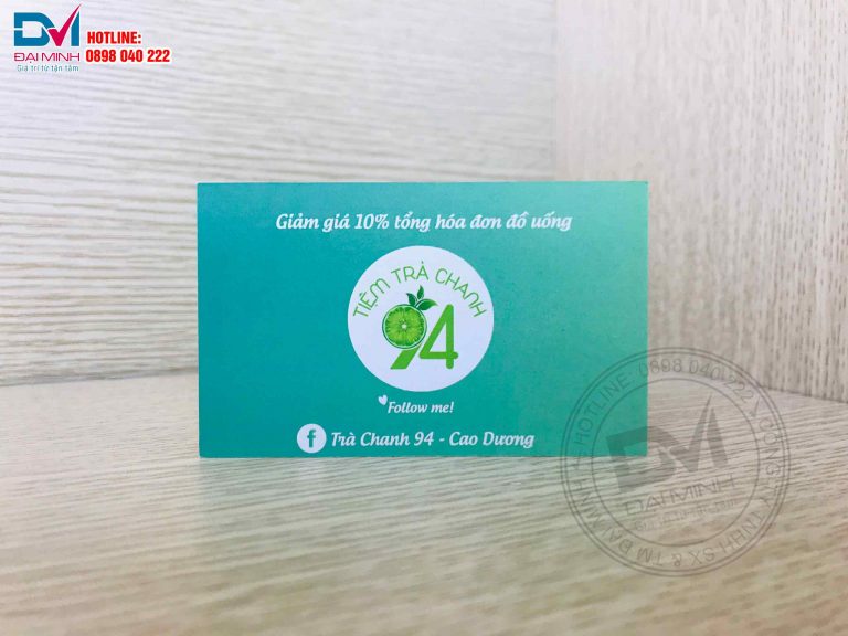 Mẫu card visit cho tiệm trà chanh được in bằng giấy C300 Pindo