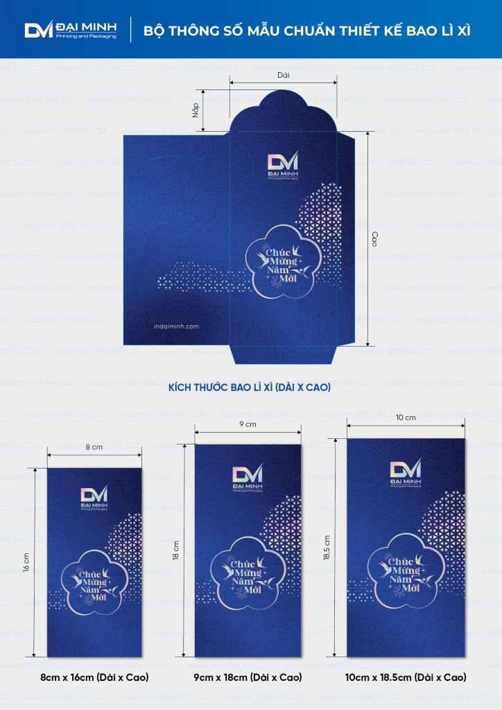 Bộ thông số mẫu Đại Minh - Kích thước Bao lì xì