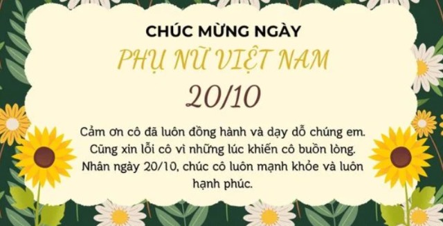 Thiệp chúc mừng 20/10 tặng cô giáo