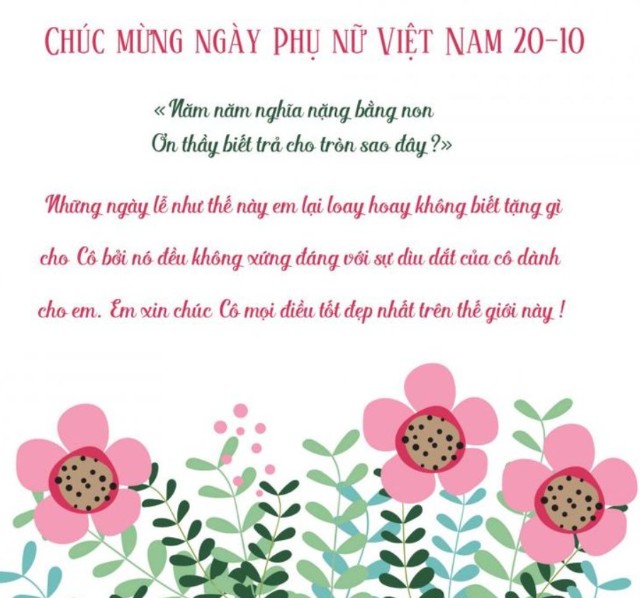 Thiệp chúc mừng 20/10 tặng cô giáo