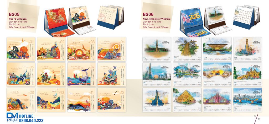 Lịch để bàn phôi sẵn 2026 - BS05 - Rực rỡ vinh hoa