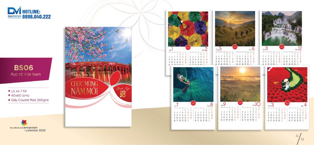 Lịch treo tường phôi sẵn 2026 - BS06 - Rực rỡ Việt Nam