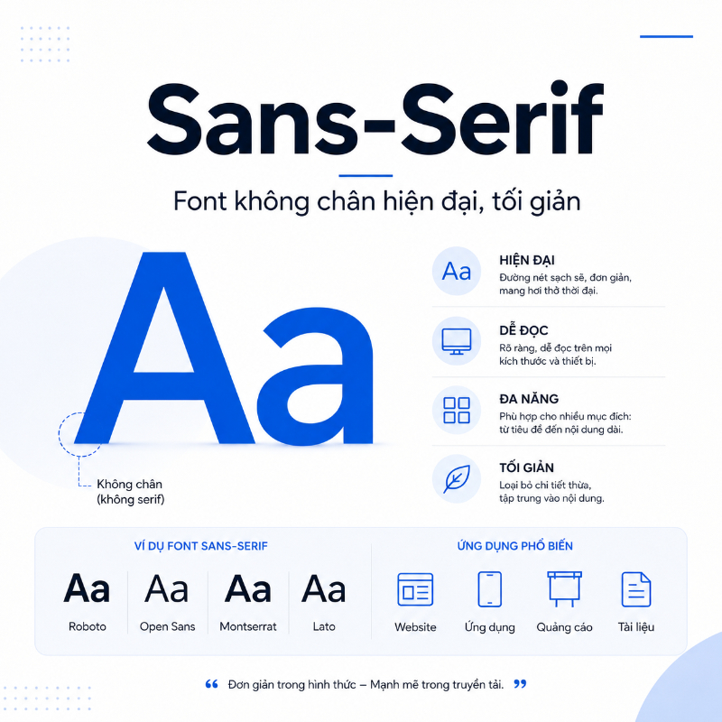Sans-Serif – Font không chân hiện đại, tối giản