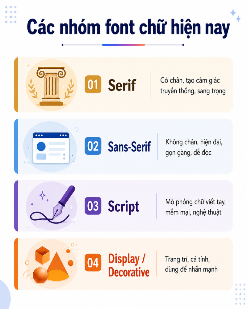 Các nhóm Font chữ cơ bản hiện nay