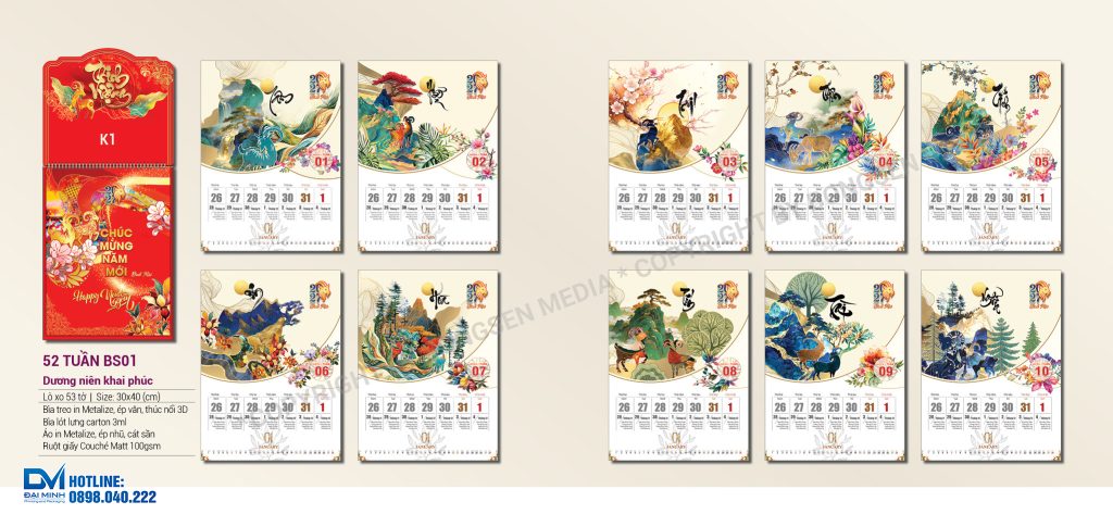 Lịch 52 tuần phôi sẵn 2027 - BS01 - Dương niên khai phúc