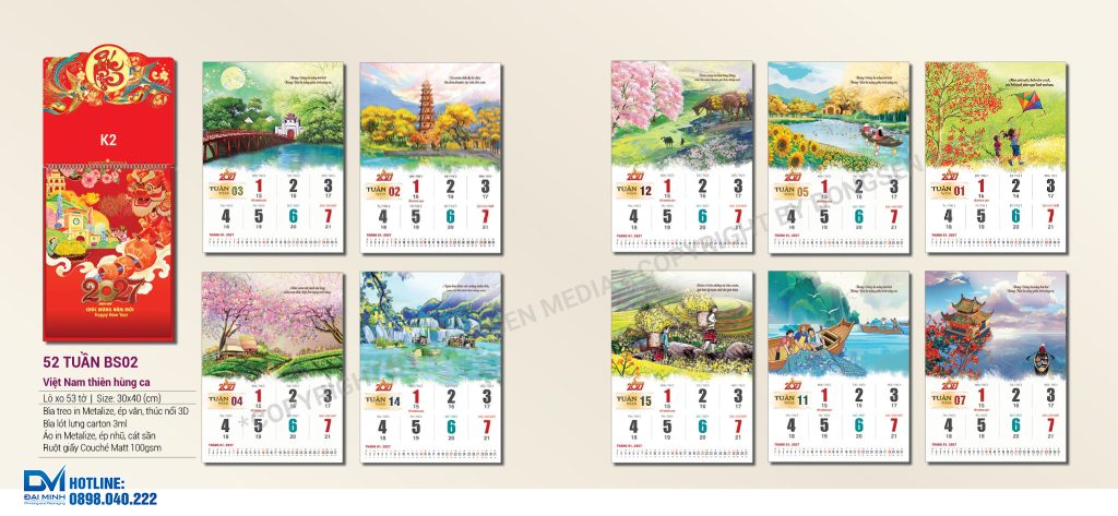 Lịch 52 tuần phôi sẵn 2027 - BS02 - Việt Nam thiên hùng ca