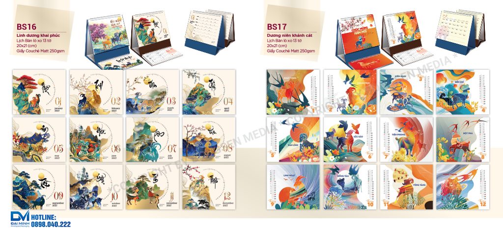 Lịch để bàn phôi sẵn 2027 - BS16 - Linh dương khai phúc