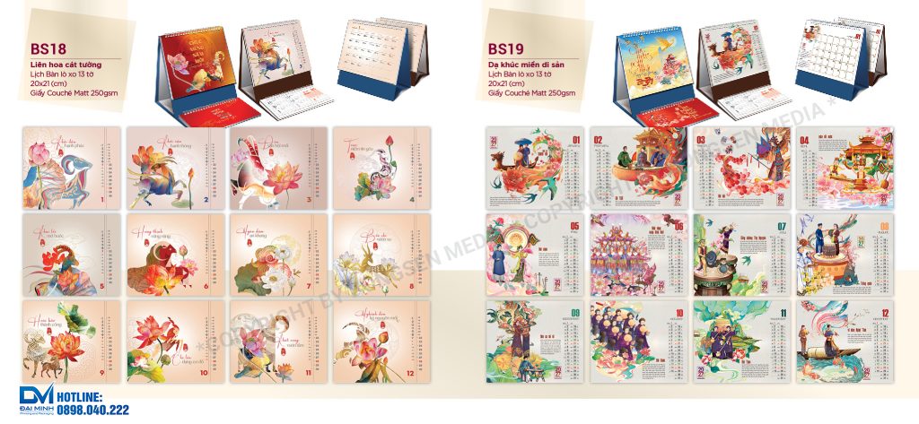 Lịch để bàn phôi sẵn 2027 - BS18 - Liên hoa cát tường