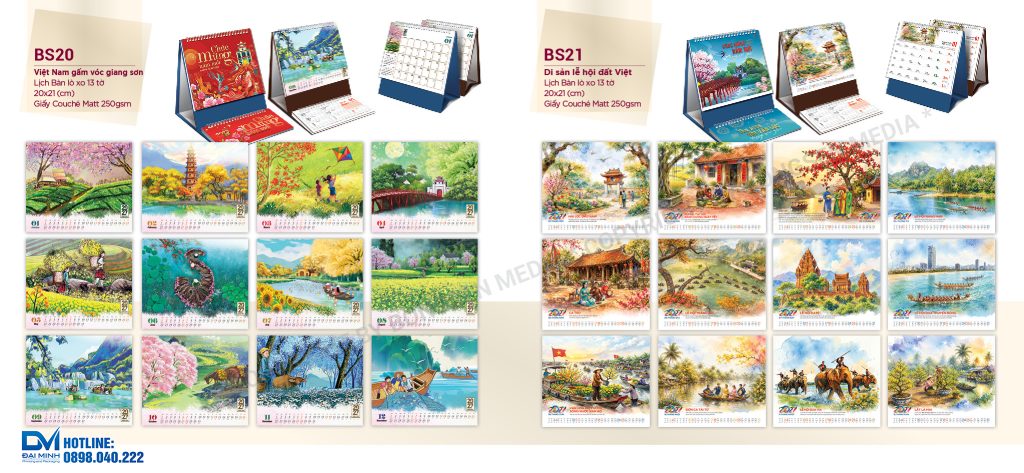 Lịch để bàn phôi sẵn 2027 - BS20 - Việt Nam gấm vóc giang sơn