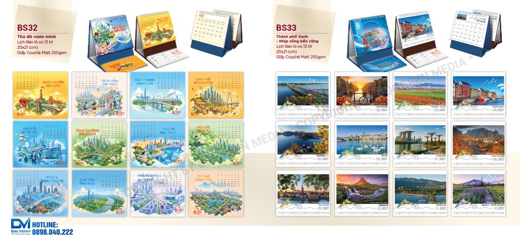 Lịch để bàn phôi sẵn 2027 - BS32 - Thủ đô vươn mình