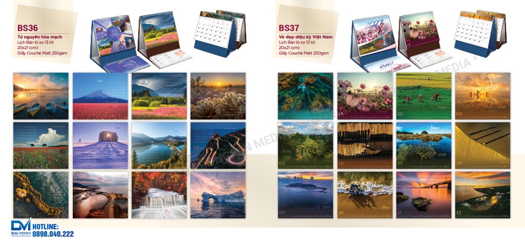 Lịch để bàn phôi sẵn 2027 - BS36 - Tứ nguyên hòa mạch