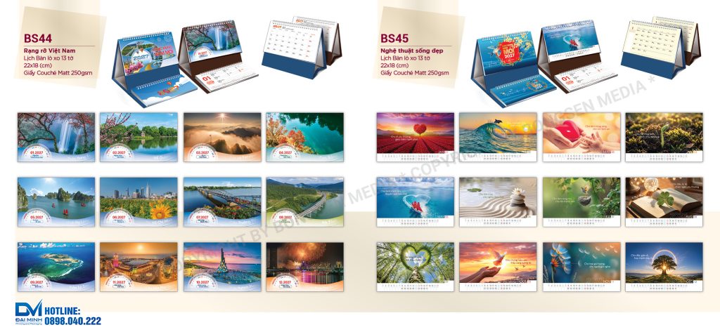 Lịch để bàn phôi sẵn 2027 - BS44 - Rạng rỡ Việt Nam