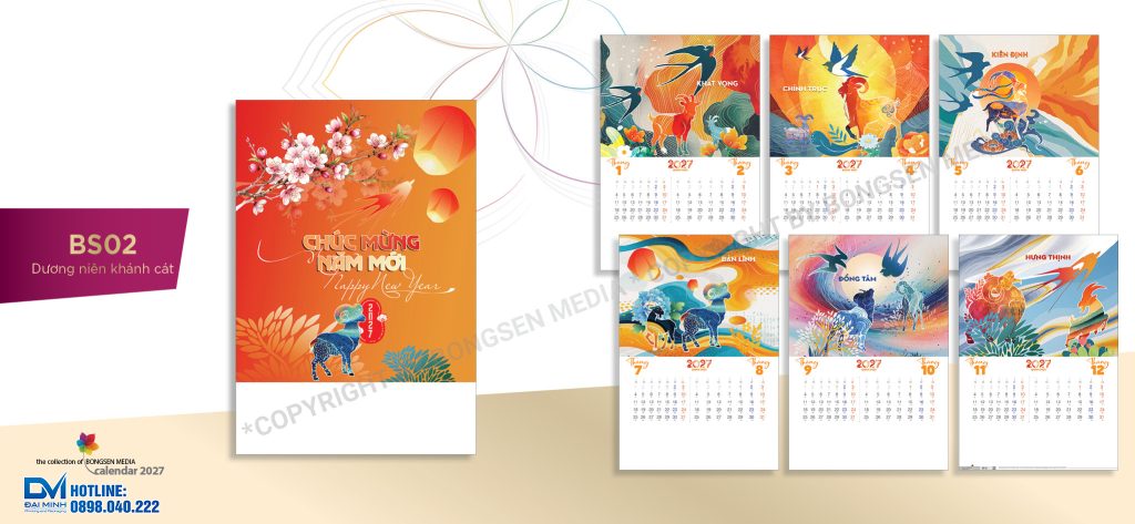 Lịch treo tường phôi sẵn 2027 - BS02 - Dương niên khánh cát