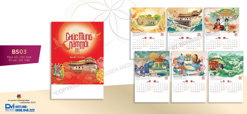 Lịch treo tường phôi sẵn 2027 - BS03 - Họa sắc niên hoa Di sản đất Việt