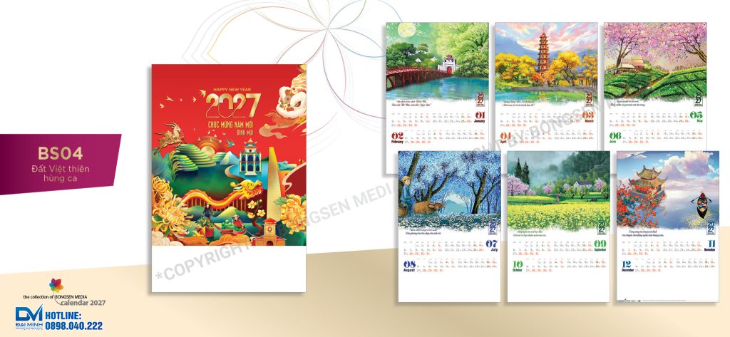 Lịch treo tường phôi sẵn 2027 - BS04 - Đất Việt thiên hùng ca