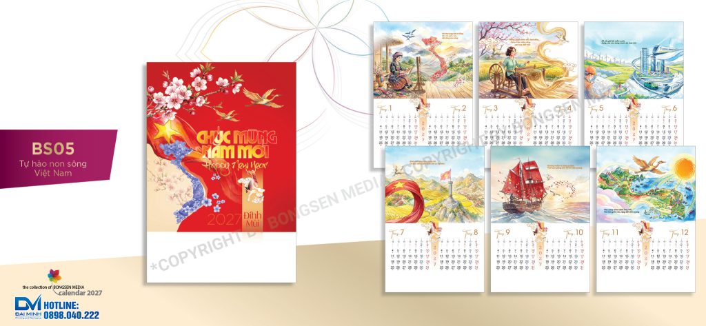 Lịch treo tường phôi sẵn 2027 - BS05 - Tự hào non sông Việt Nam