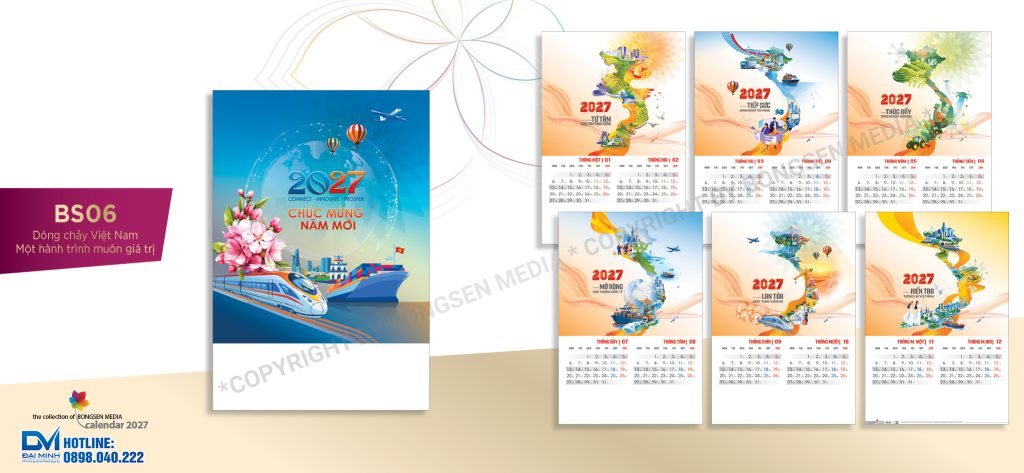 Lịch treo tường phôi sẵn 2027 - BS06 - Dòng chảy Việt Nam một hành trình muôn giá trị