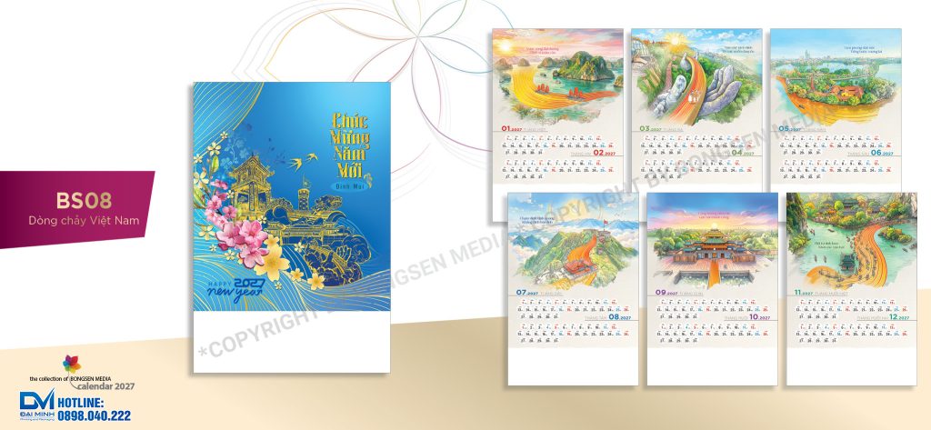 Lịch treo tường phôi sẵn 2027 - BS08 - Dòng chảy Việt Nam